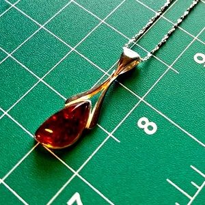 New Gemstone 925 Sterling Silver Amber Wishbone Pendant Necklace Gift Box